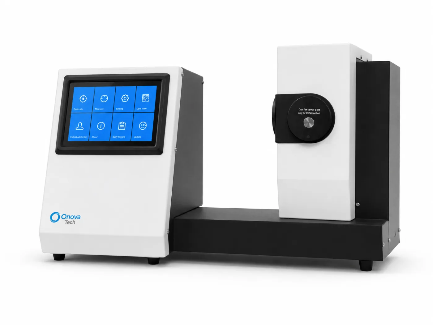 Onova Tech Color and Haze Meter: a touchscreen control unit and a transmission chamber on one rail