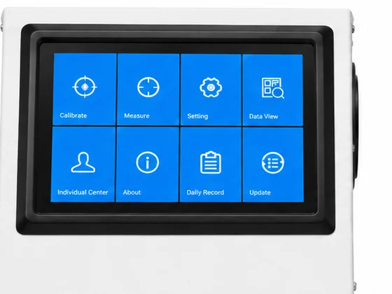 Close view of the touchscreen showing the eight module menu
